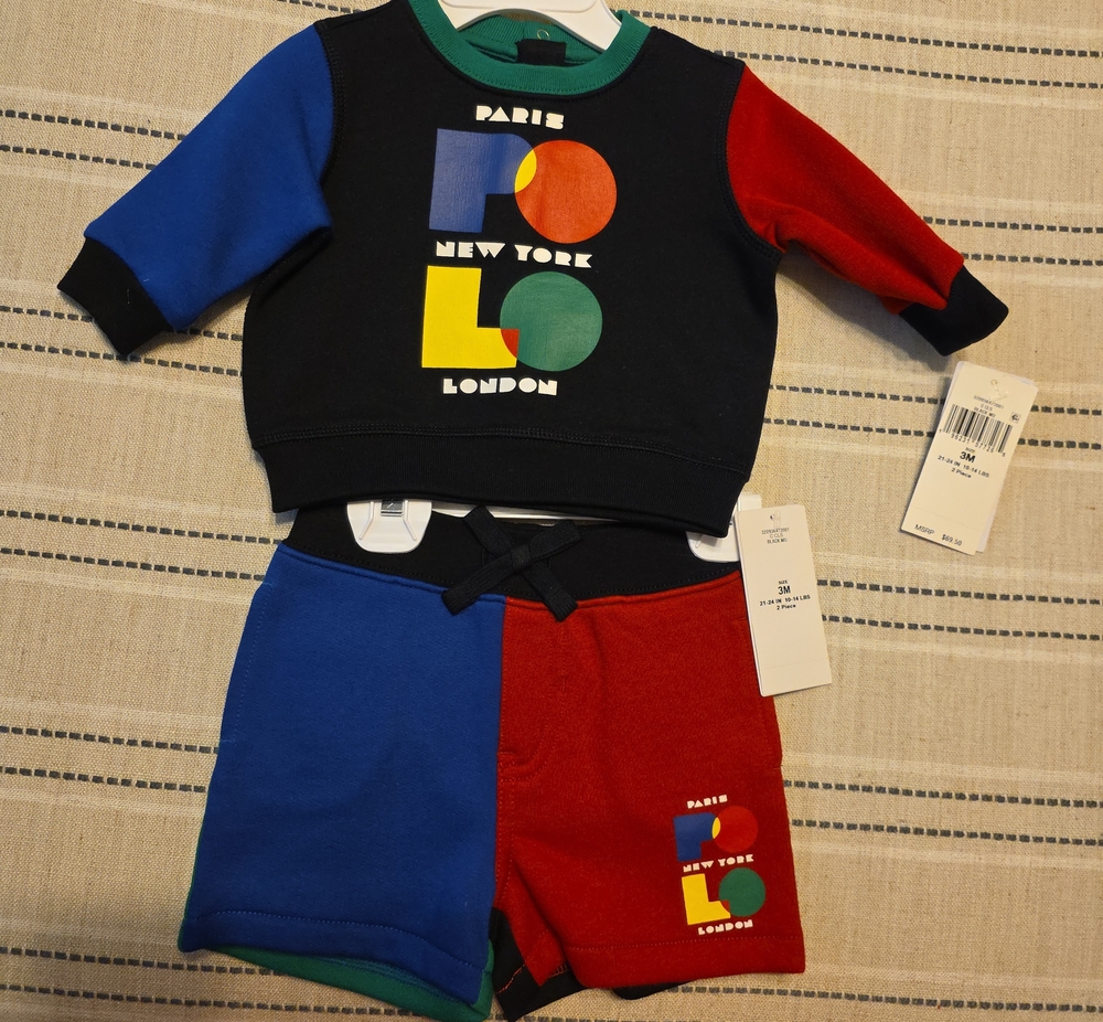 Polo Black Kids Sweatshirt & Shorts Set with Red and Black Accents
